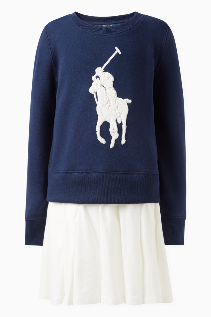 

Big Pony Sweatshirt Dress in Cotton Fleece, Blue