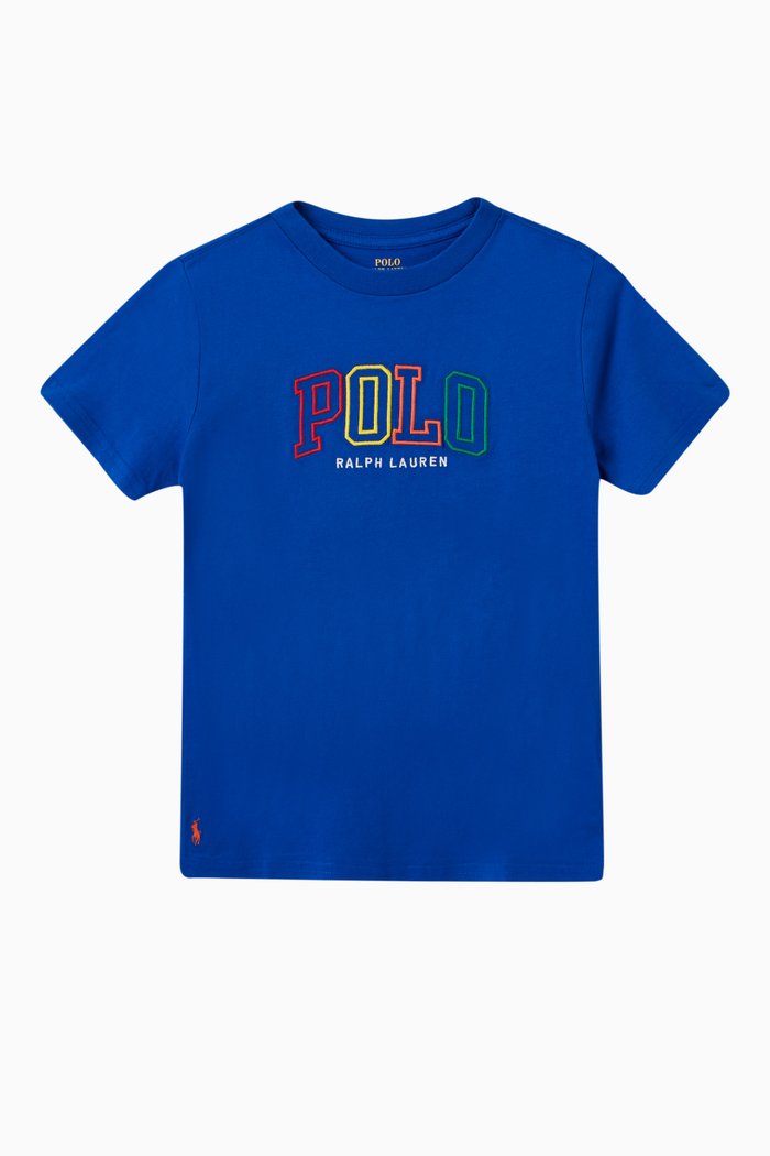 Embroidered Logo T-shirt in Cotton, Blue