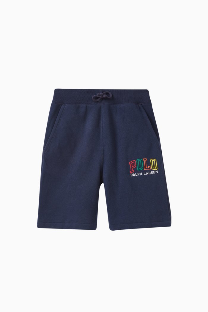Multi Logo Shorts in Cotton Fleece, Blue
