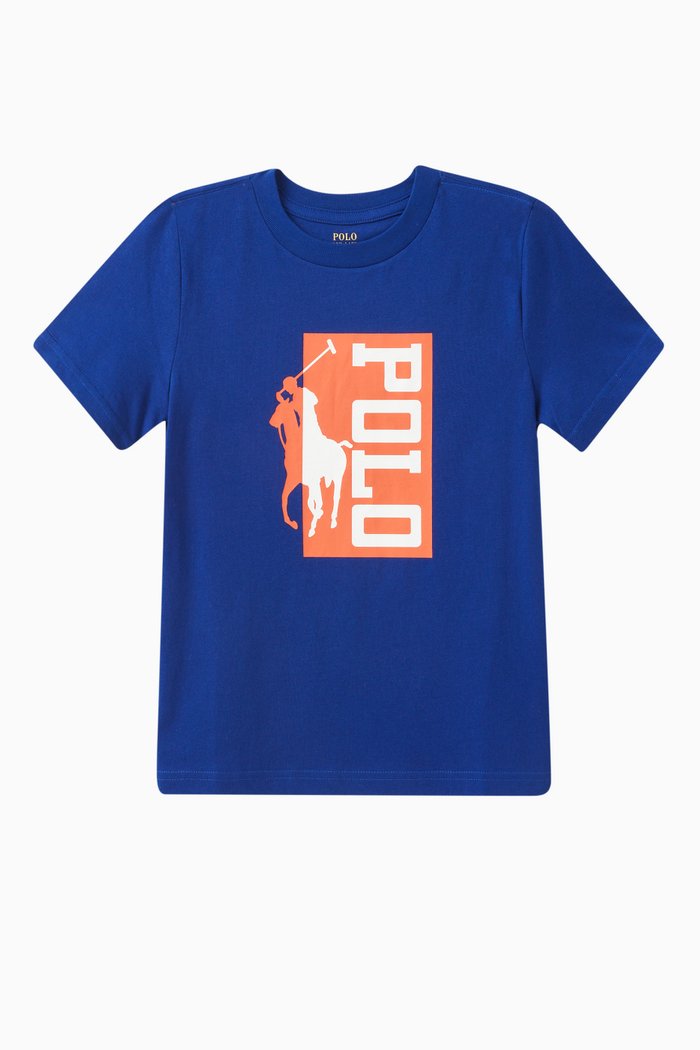 

Contrast Block Logo Print T-shirt in Cotton, Blue
