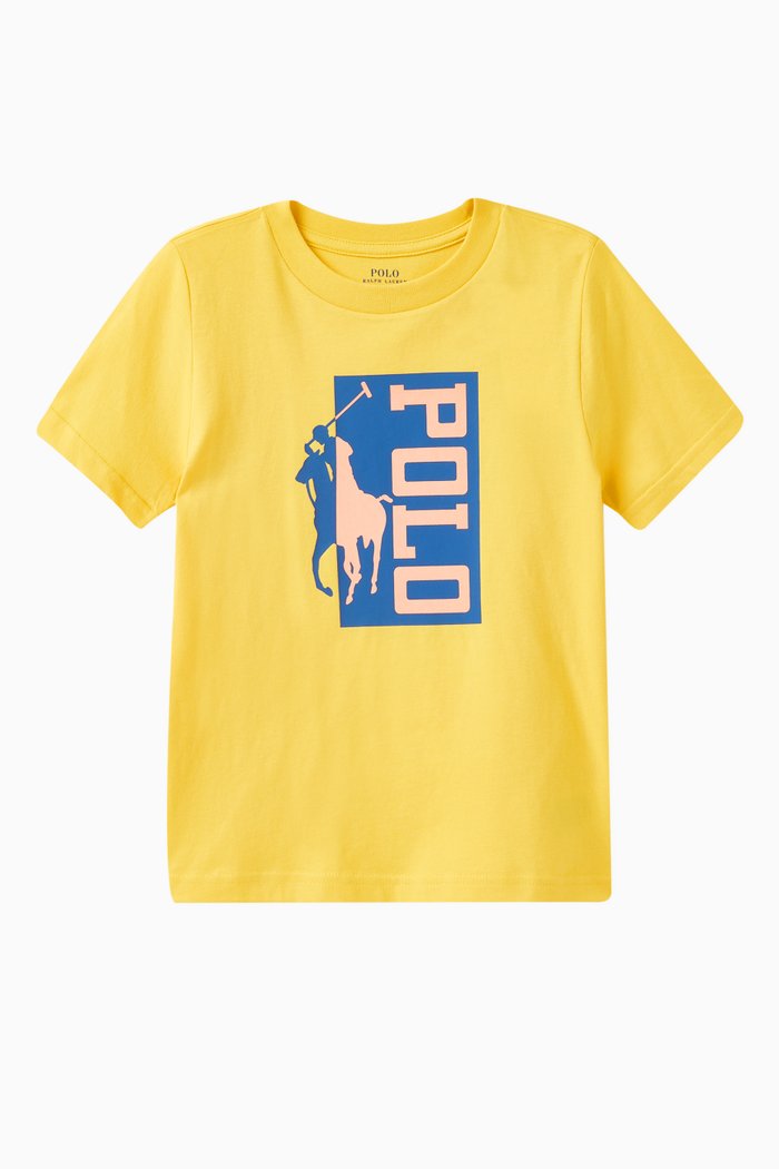 

Contrast Block Logo Print T-shirt in Cotton, Yellow