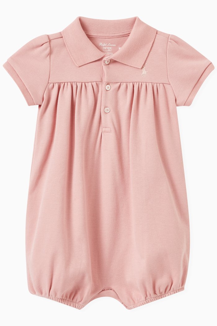 

Embroidered Logo Romper in Cotton, Pink