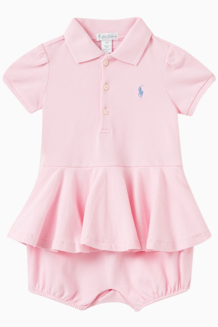 

Embroidered Logo Romper in Cotton, Pink