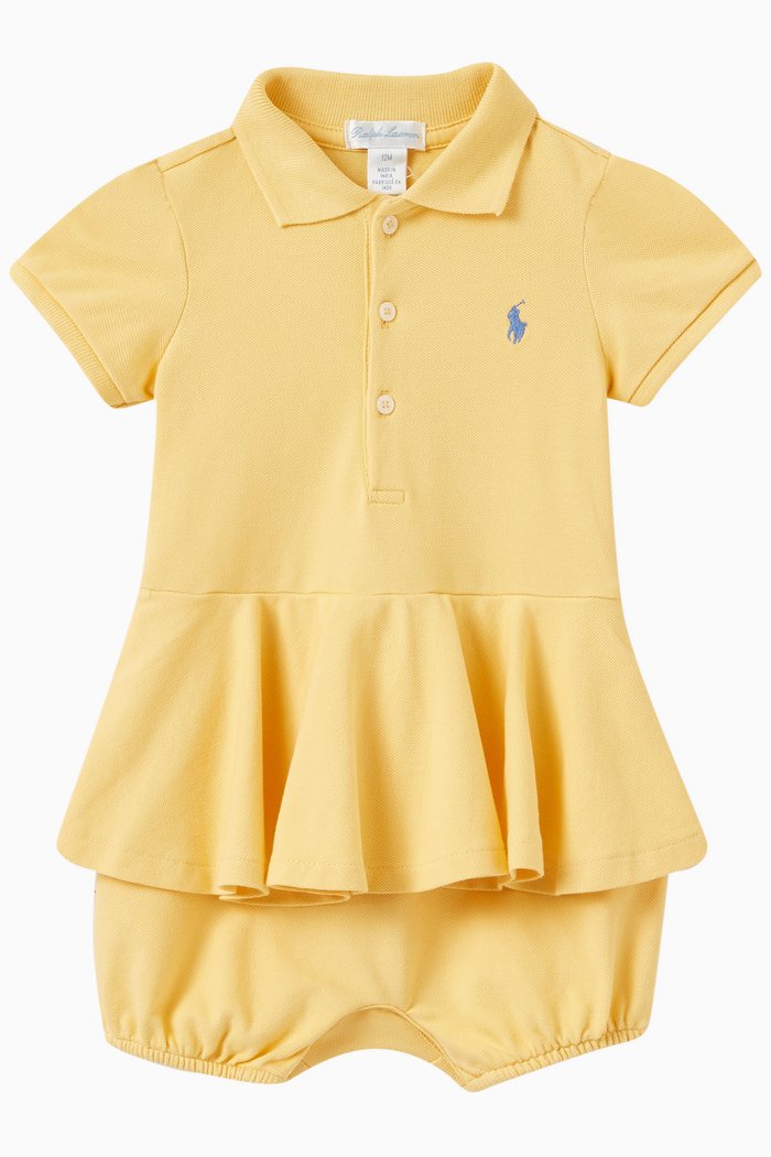 

Embroidered Logo Romper in Cotton, Yellow