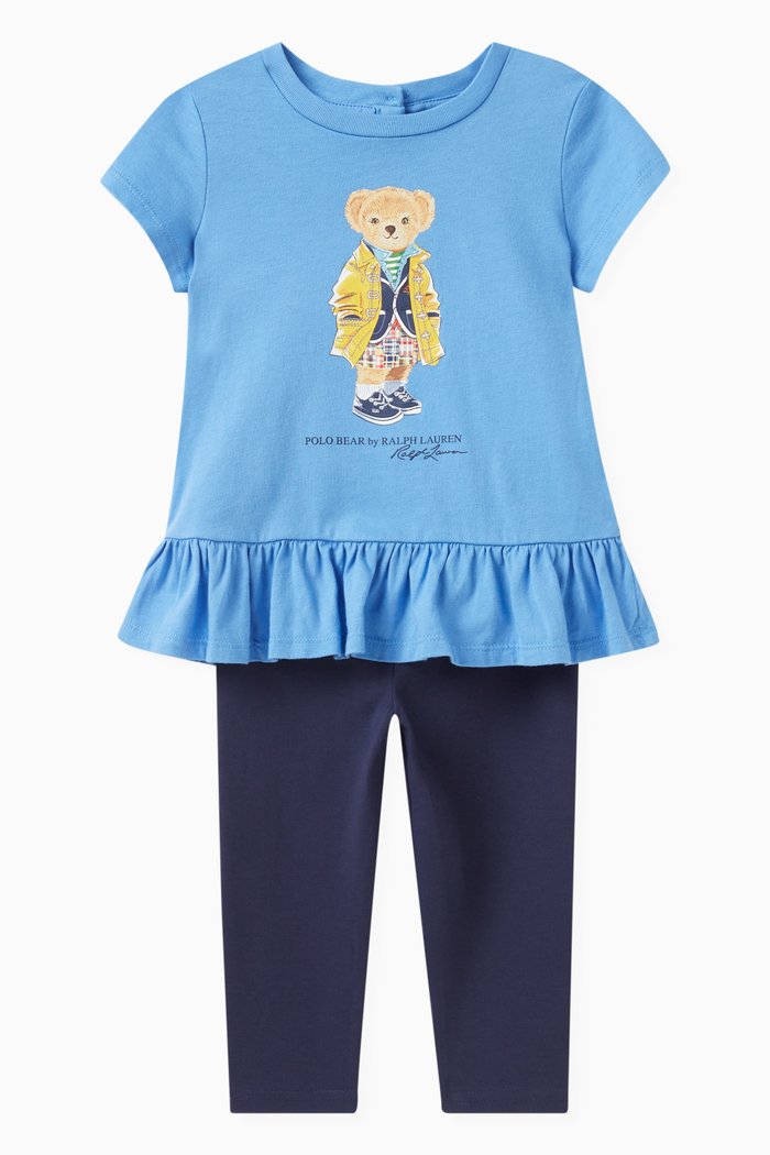 Polo Bear T-shirt & Leggings Set in Cotton Jersey, Blue
