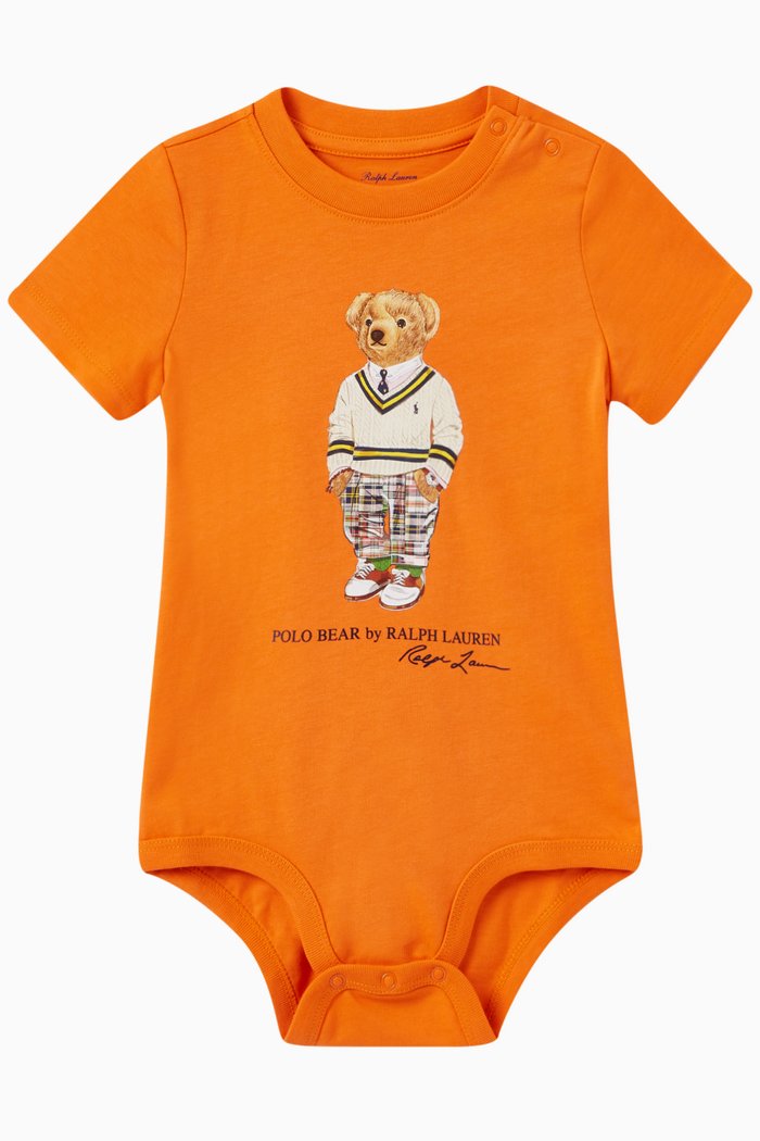 

Polo Bear Bodysuit in Cotton, Orange