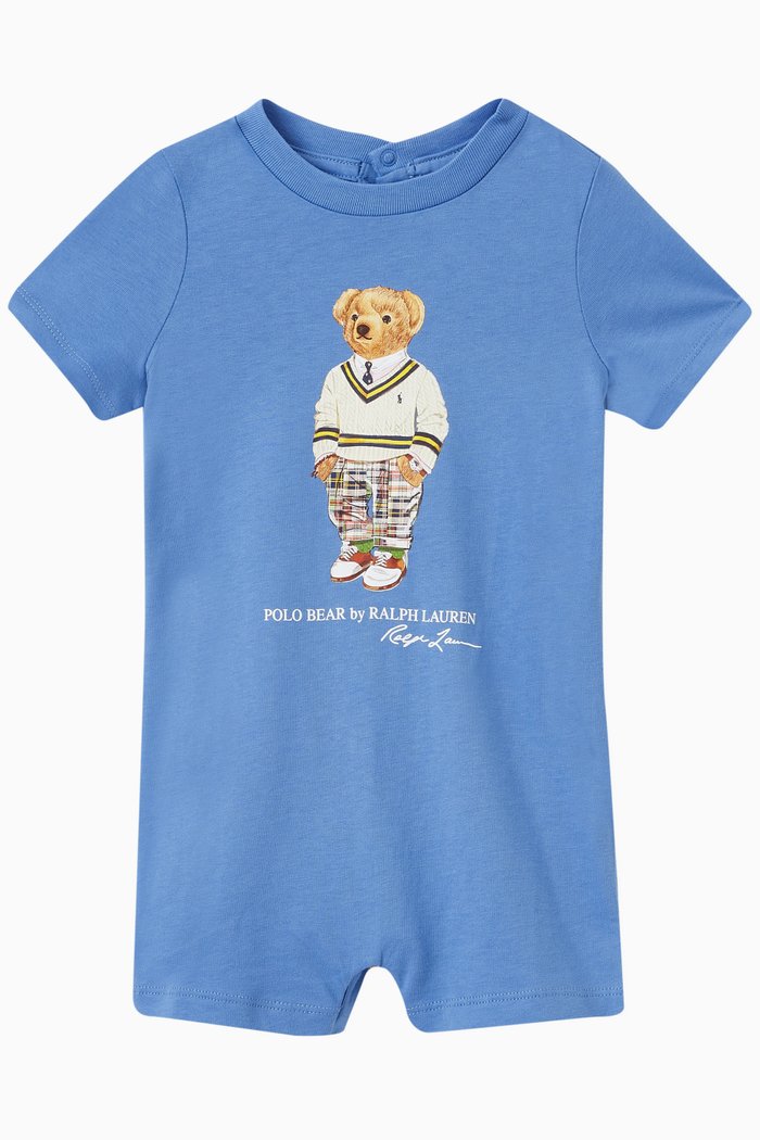 Polo Bear Romper in Cotton, Blue