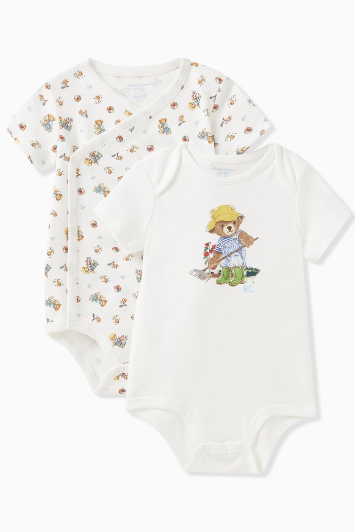 

Polo Bear Bodysuit in Cotton, Set of 2, White