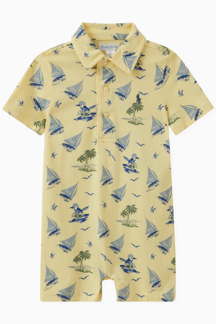 

Allover Print Romper in Cotton, Yellow