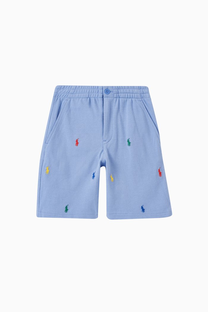 Logo Embroidered Shorts in Cotton, Blue