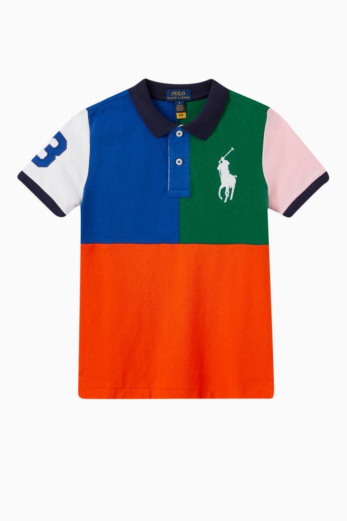 

Colour Block Polo in Cotton, Multicolour