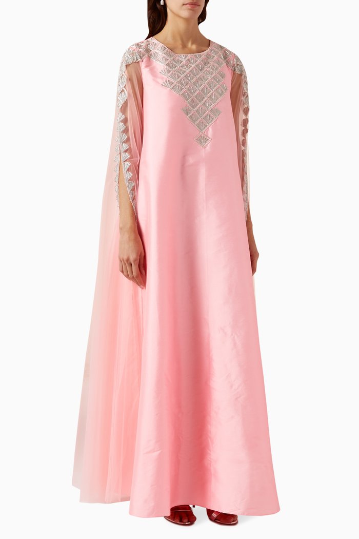 

Marquee Cape Dress in Silk Taffeta & Tulle, Pink