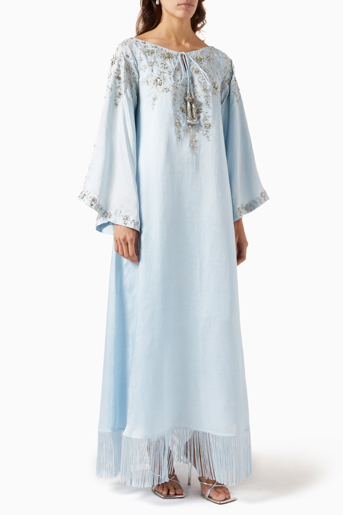 

Silvia Sequinned Dress in Satin Linen, Blue