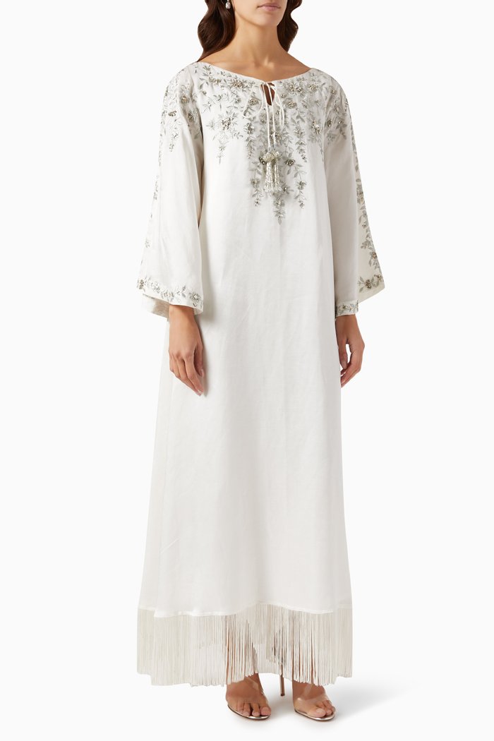 

Silvia Sequinned Dress in Satin Linen, White