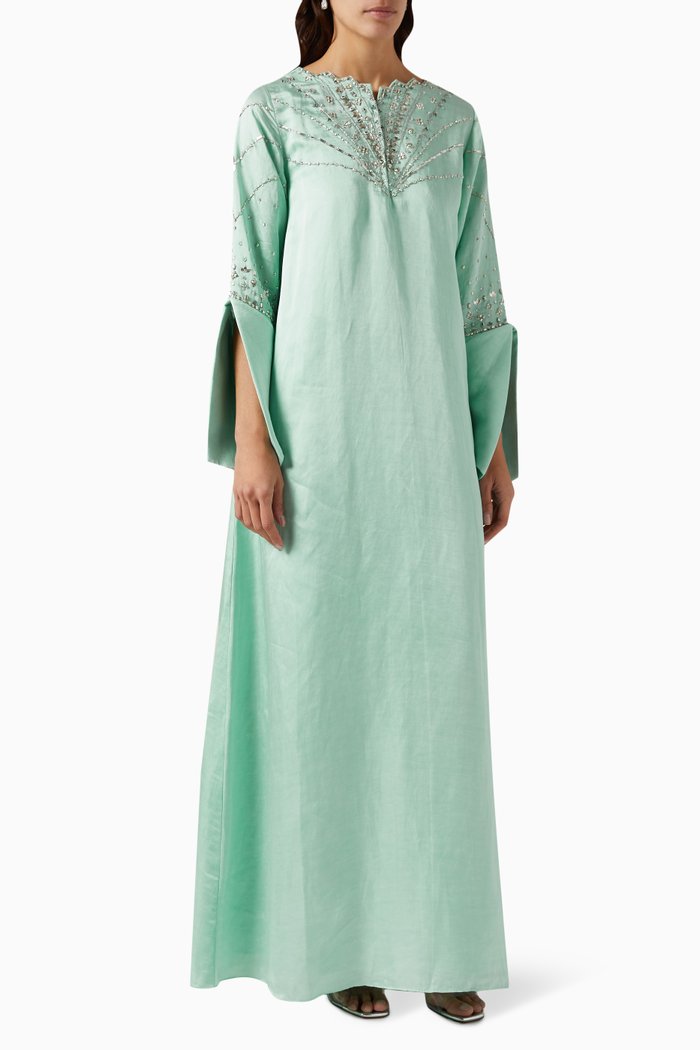 

Stardust Kaftan in Satin Linen, Green