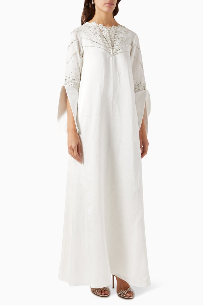 

Stardust Kaftan in Satin Linen, White
