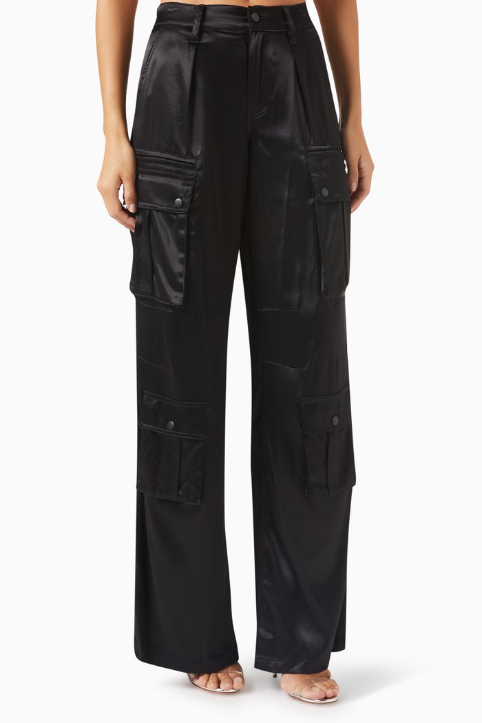 

Joette Low-rise Cargo Pants in Satin, Black