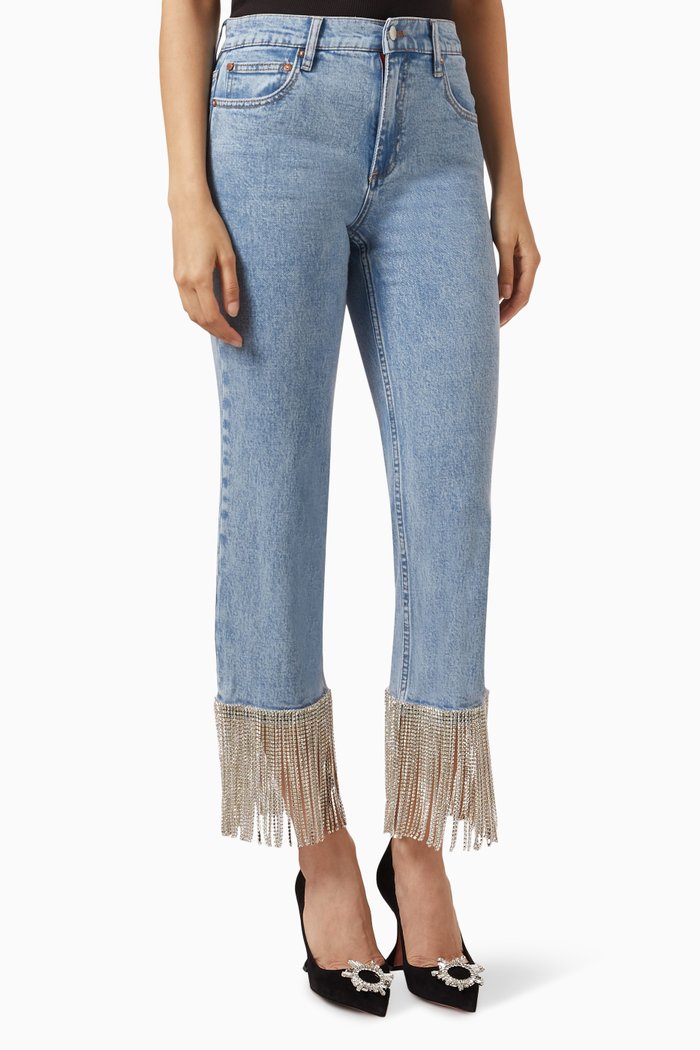 

Crystal-embellished Cropped Jeans in Denim, Blue