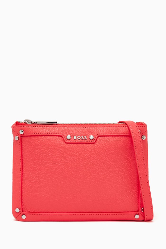 

Ivy Logo Lettering Crossbody Bag in Grained Leather, Pink