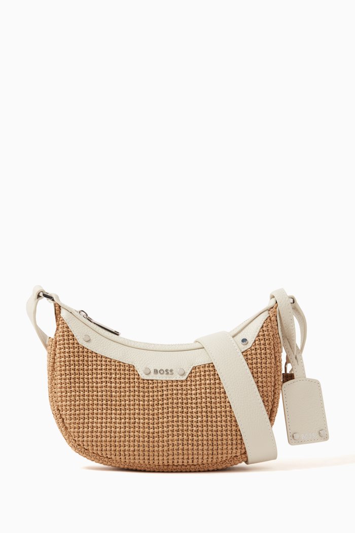 

Small Ivy Zip Shoulder Bag in Raffia, Neutral