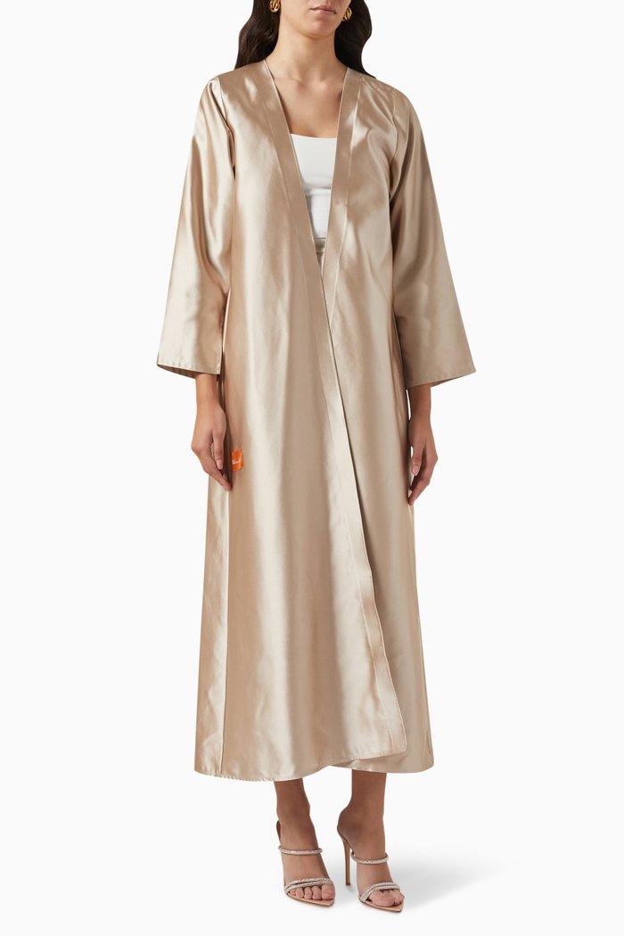 

Slit Sleeve Abaya in Satin, Neutral