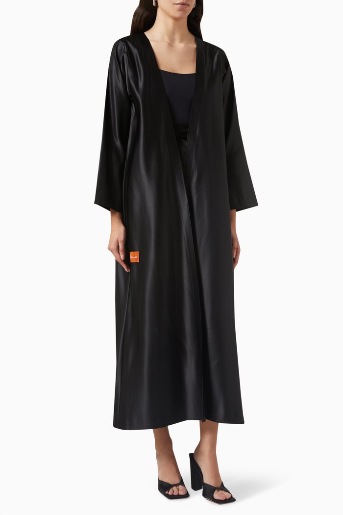 

Slit Sleeve Abaya in Satin, Black