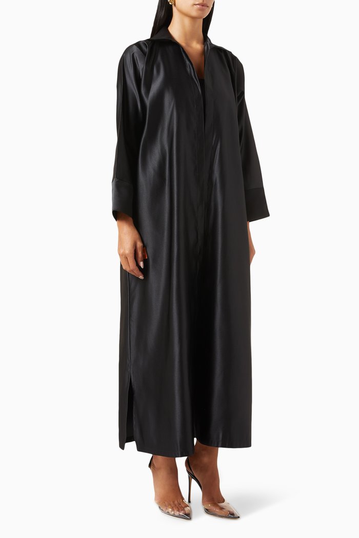 

Collared Abaya in Satin, Black