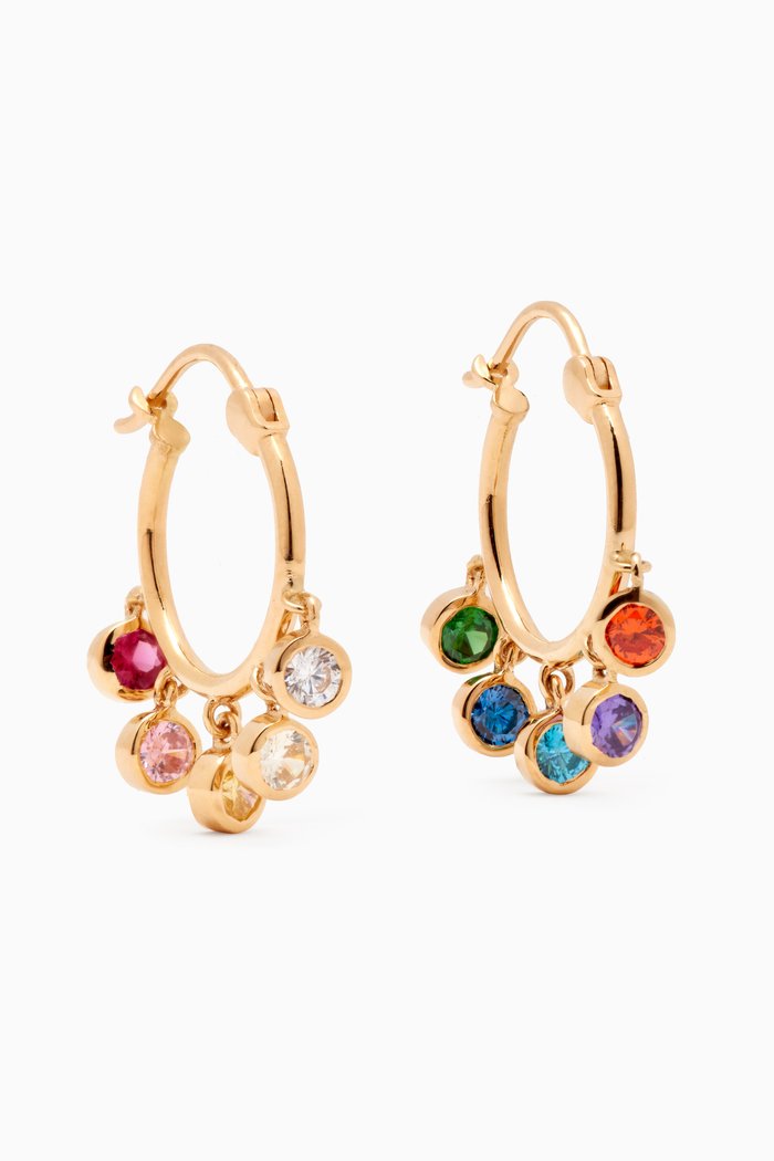 

Crystal Drop Rainbow Hoop Earrings in 18kt Gold, Multicolour