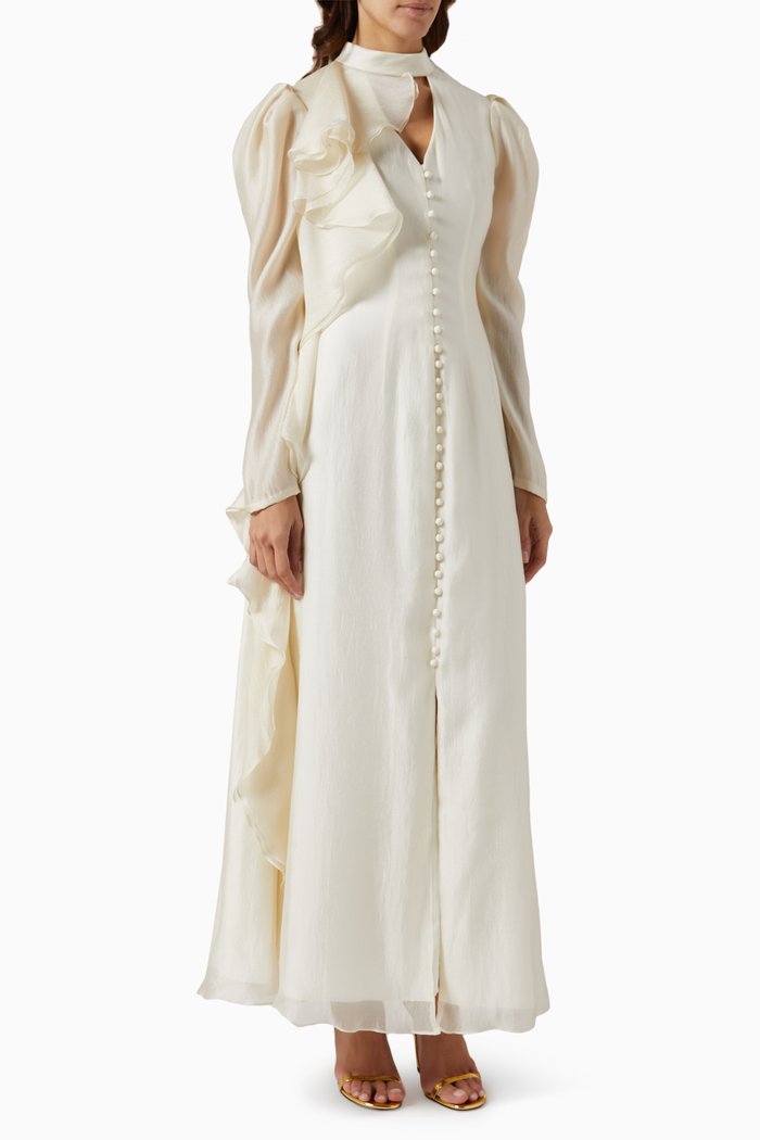 

Buttoned Maxi Dress in Chiffon, White