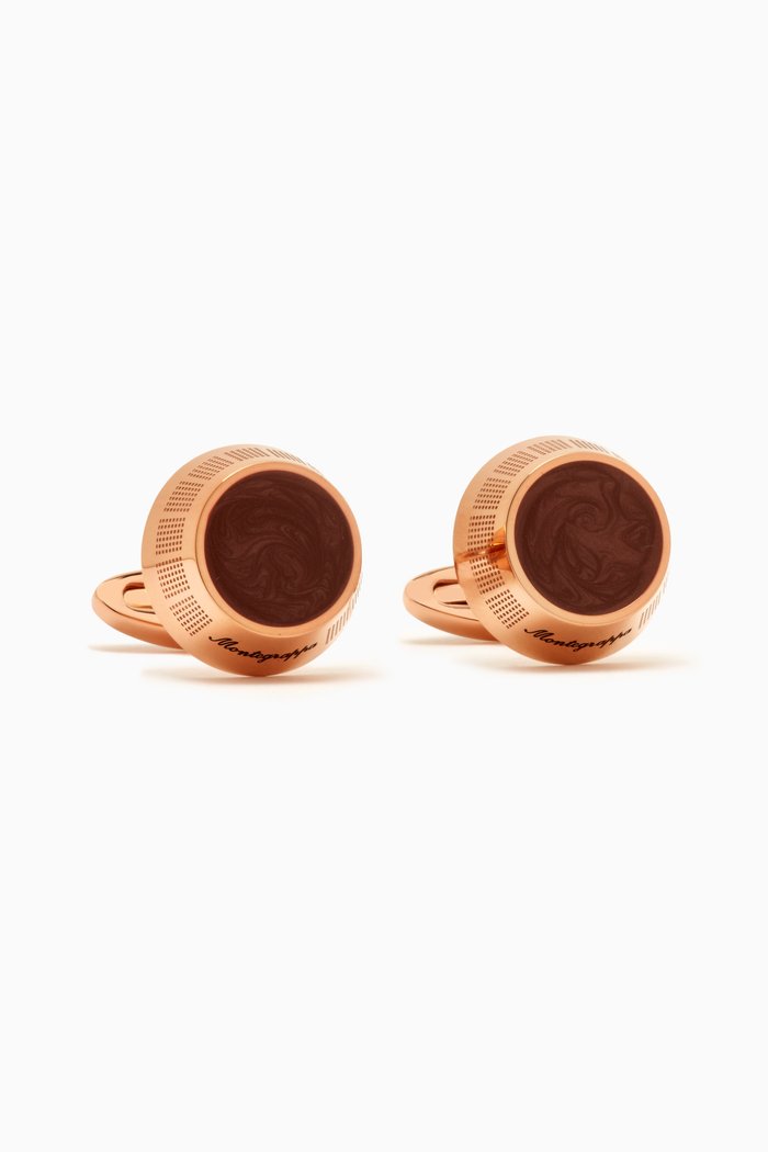 

Miya Cufflinks in Rose-gold Plated Metal, Brown