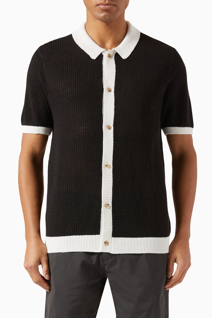 Button-up Sweater in Linen Knit, Black