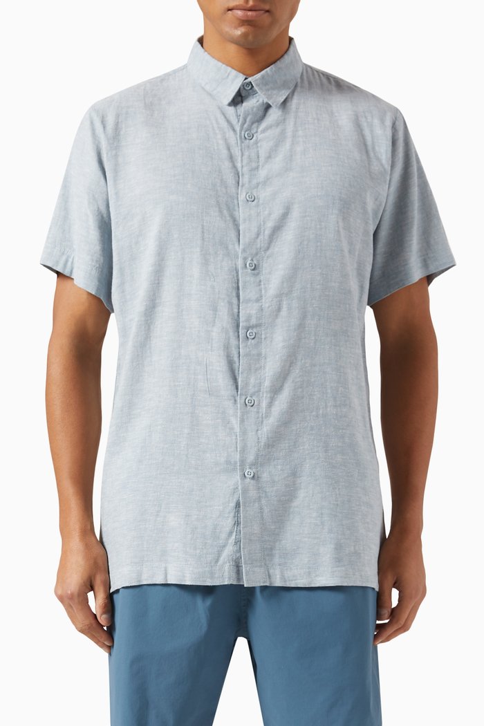 

Short Sleeve Shirt in Stretch Linen, Grey