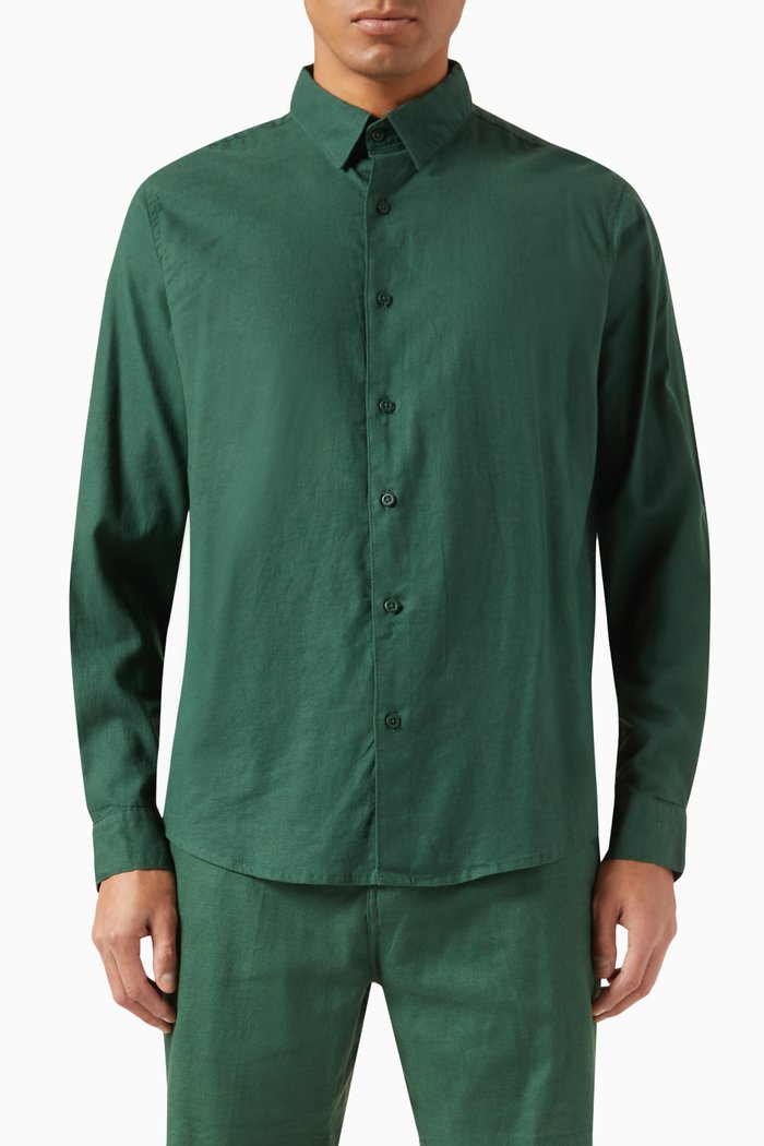 

Long Sleeve Shirt in Linen, Green