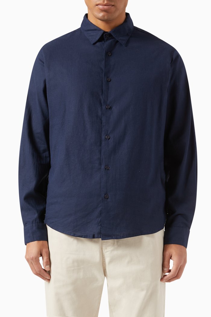 

Long Sleeve Shirt in Linen, Blue