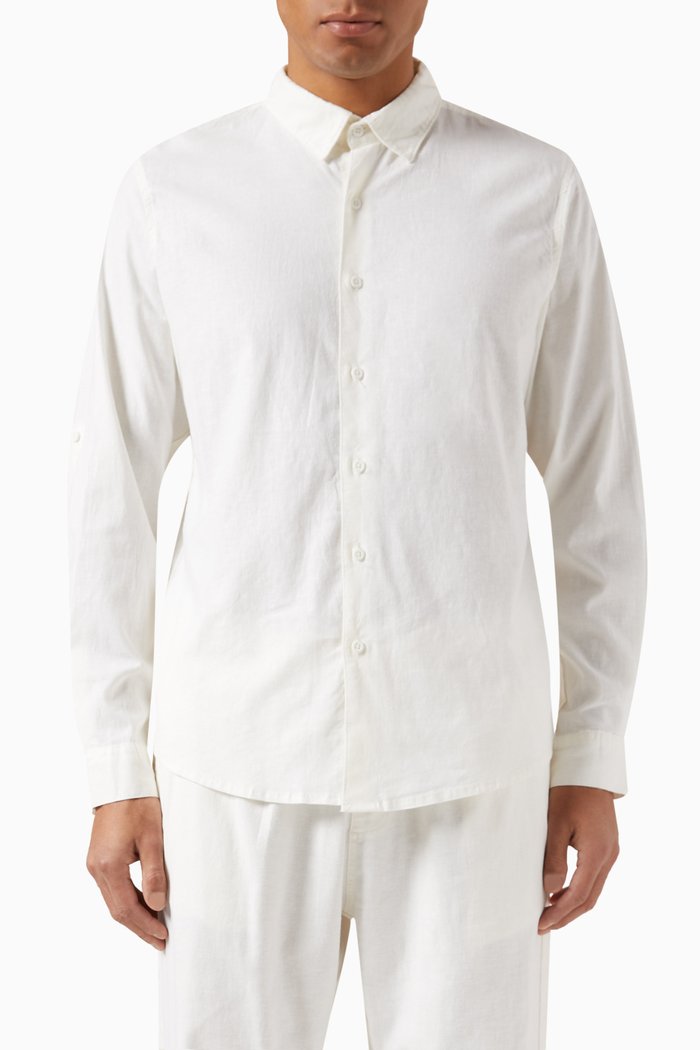 

Long Sleeve Shirt in Linen, White
