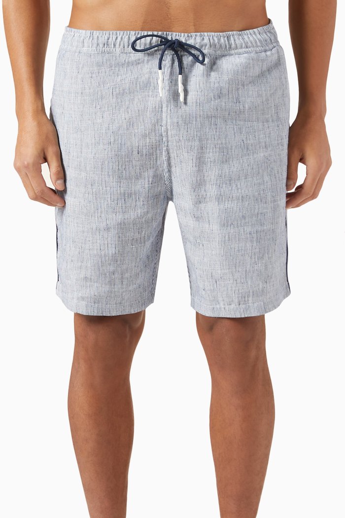 

All-over Stripe Shorts in Water Resistant Linen, Blue