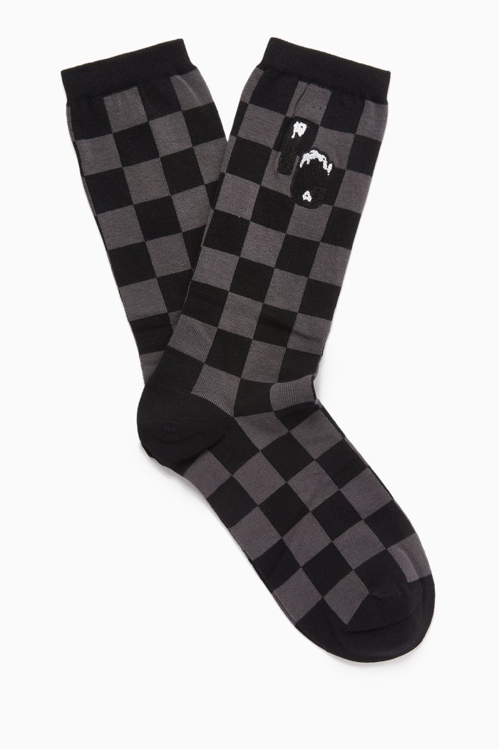 

Checker Flag Socks in Cotton Blend, Black