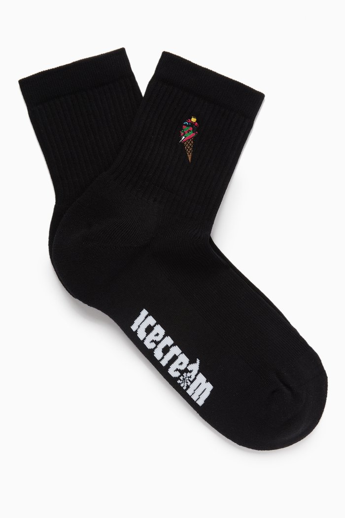 

Cone Man Ribbed Sport Socks in Cotton Blend, Black