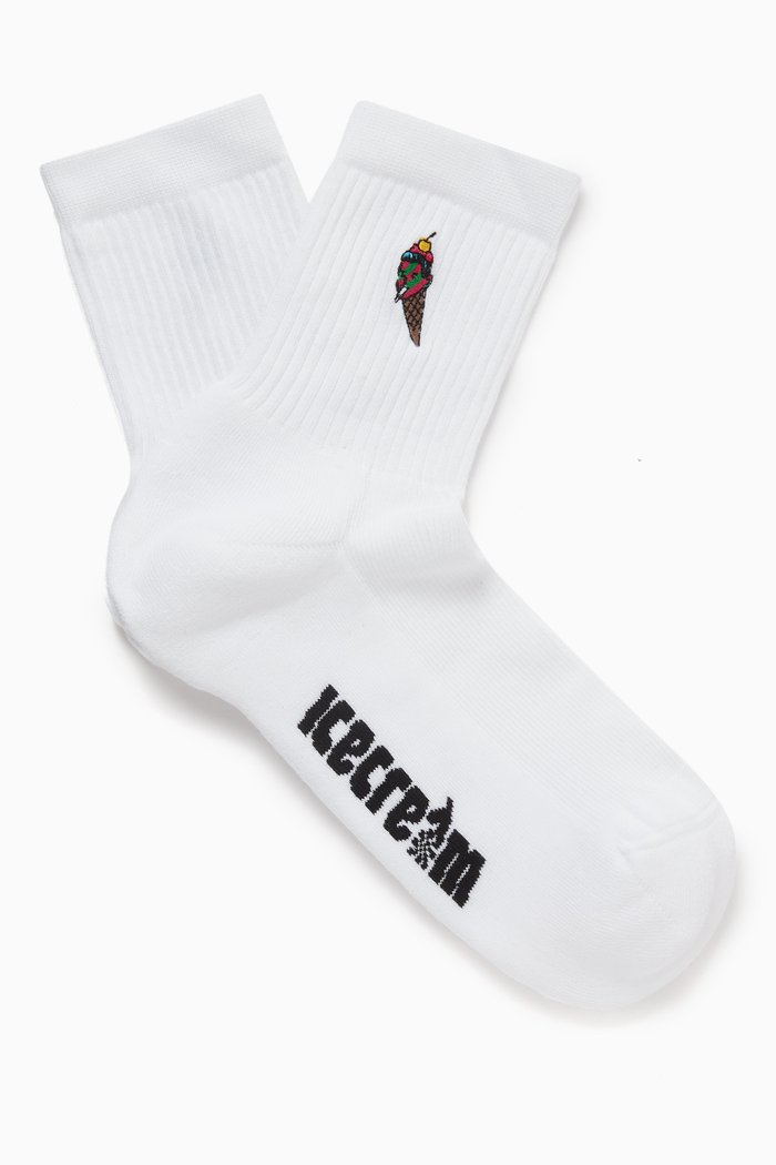 

Cone Man Ribbed Sport Socks in Cotton Blend, White