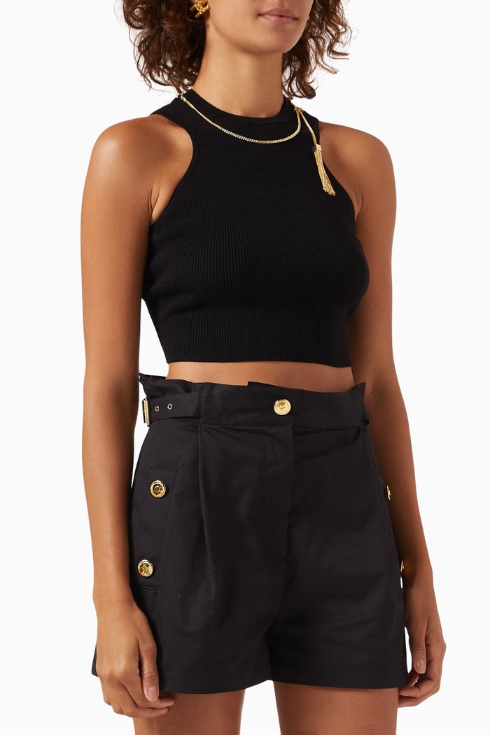 

Embellished Crop Top in Knit, Black