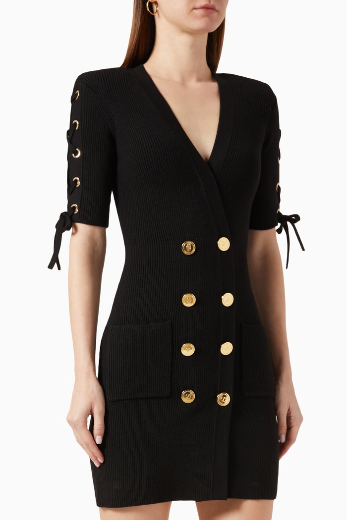 Double-breasted Mini Dress in Viscose-blend Knit, Black