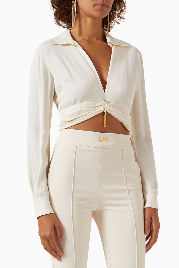 

Collared Crop Shirt in Viscose Georgette, Neutral