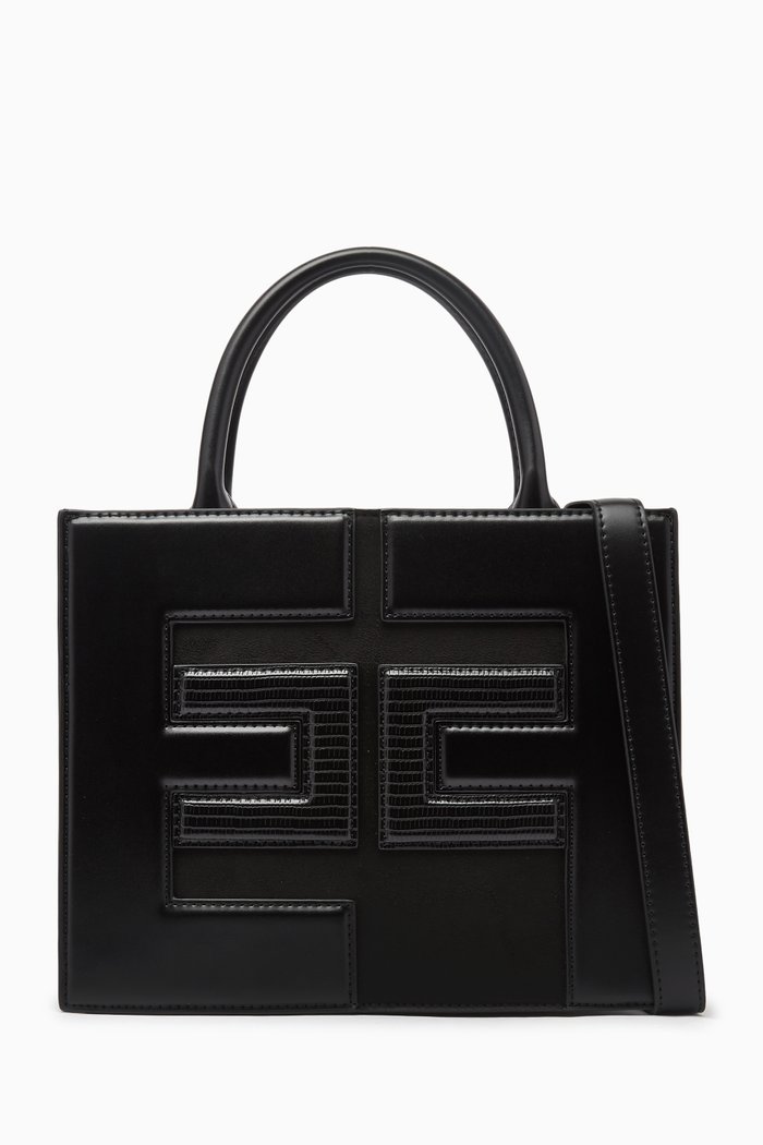 Logo-embossed Mini Shopper Bag in Faux Leather, Black