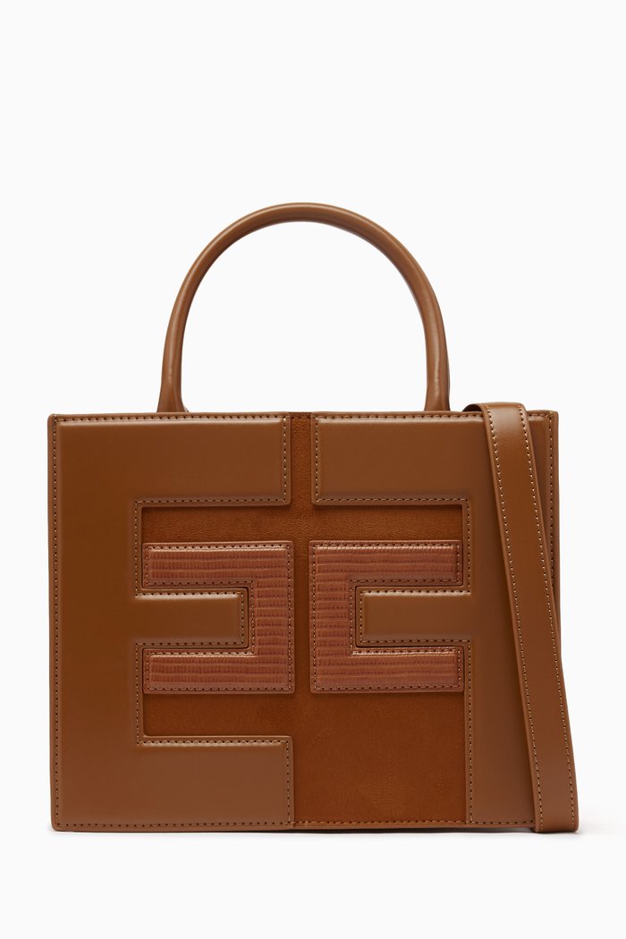 

Logo-embossed Mini Shopper Bag in Faux Leather, Brown