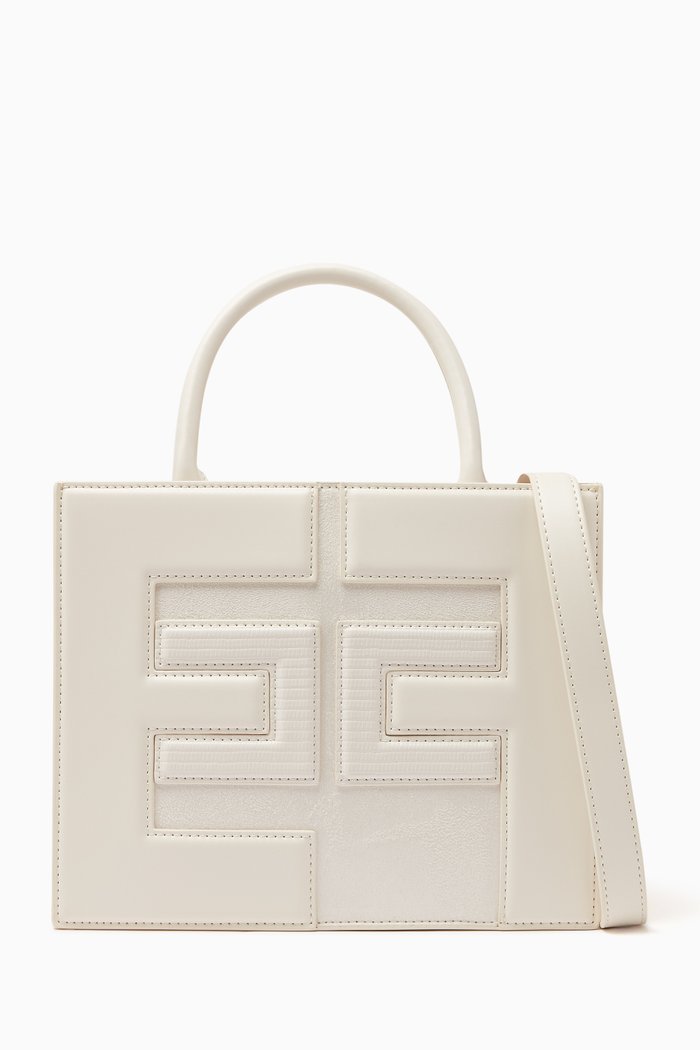 Logo-embossed Mini Shopper Bag in Faux Leather, Neutral