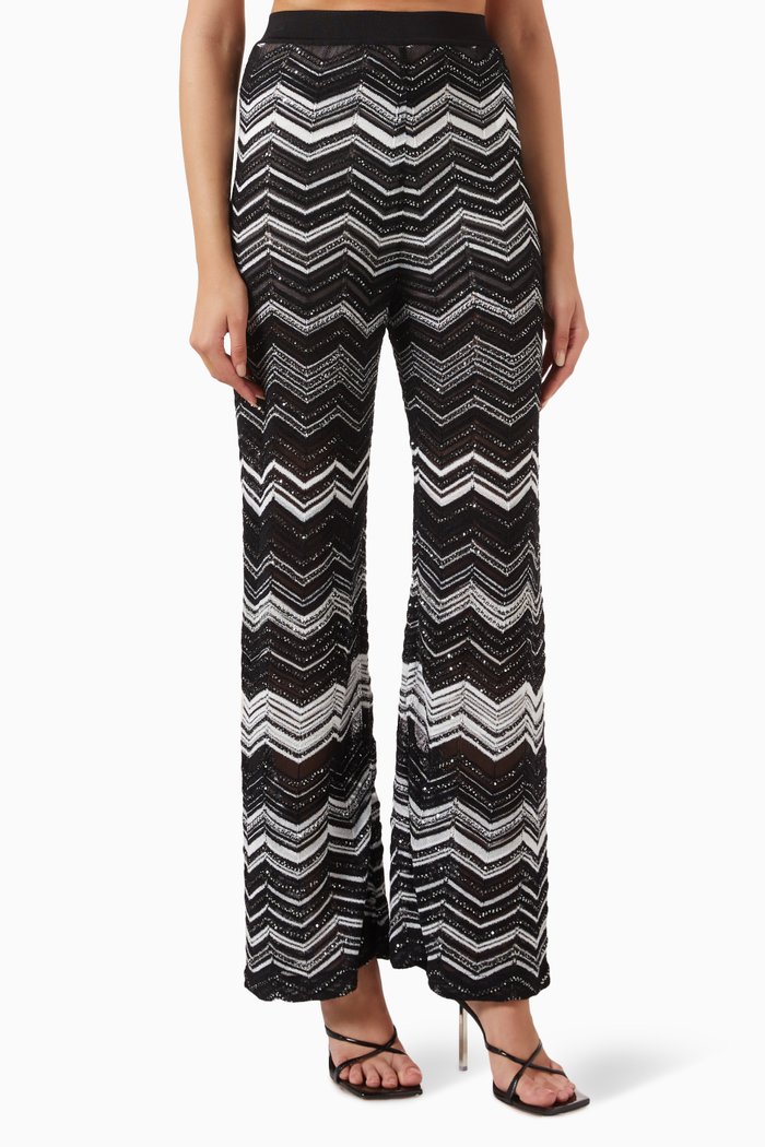 Sequin-embellished Flared Pants in Viscose-knit, Multicolour