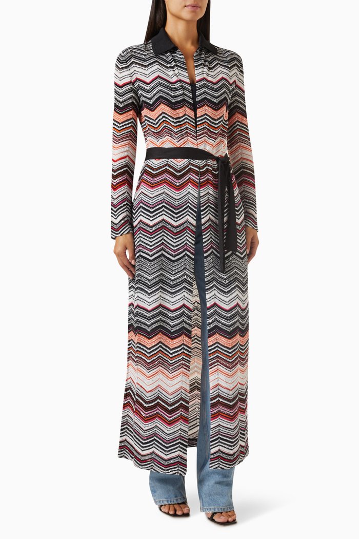

Long Zigzag Cardigan in Viscose, Multicolour