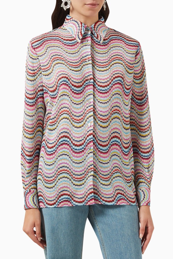 

Geometric-pattern Shirt in Viscose-blend Knit, Multicolour