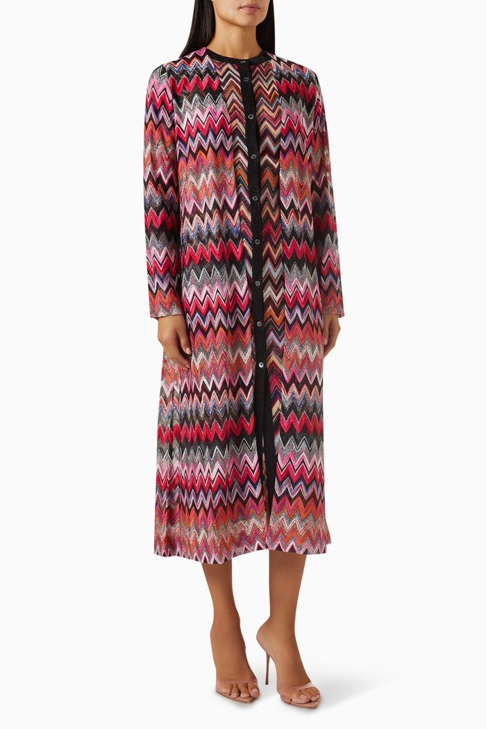 

Long Zigzag Cardigan in Lame Viscose-blend, Multicolour