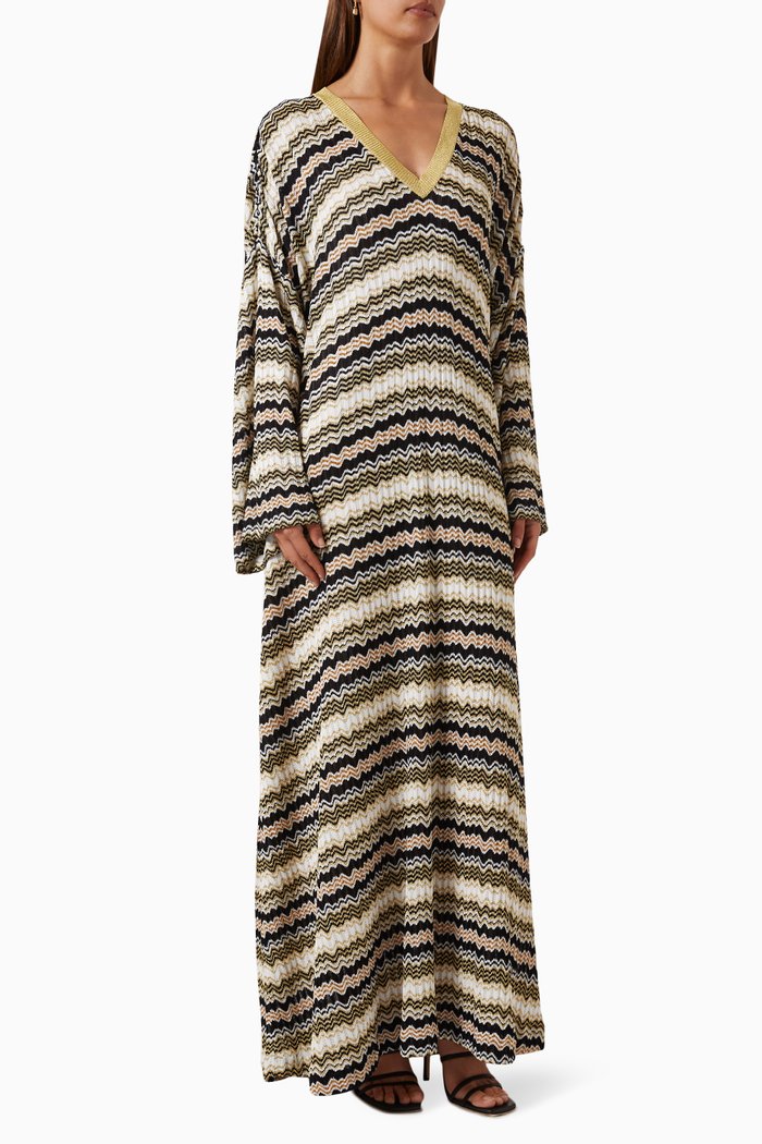 

V-neck Maxi Kaftan in Viscose-blend Knit, Multicolour